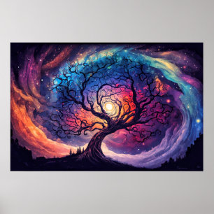 Colourful Illuminating Night Sky Illustration Poster