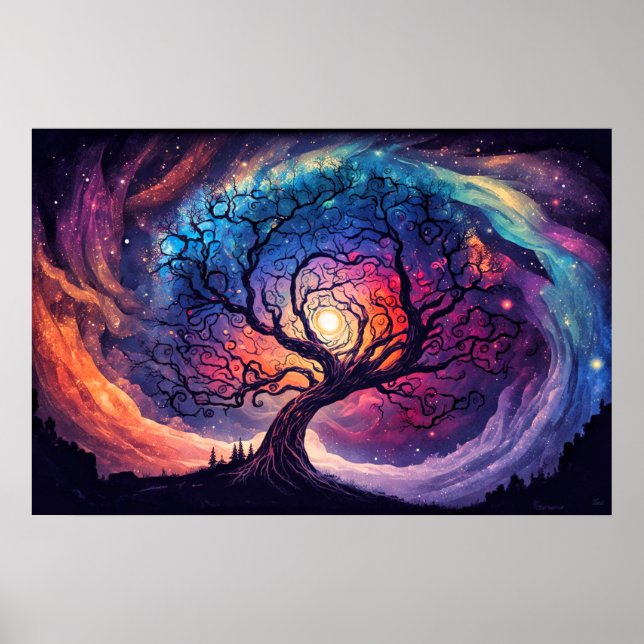 Colourful Illuminating Night Sky Illustration Poster (Front)