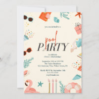 Colourful Illustrated Aquatic Summer Pool Birthday