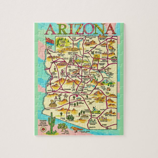 Colourful Illustrated Arizona Map Jigsaw Puzzle (Vertical)