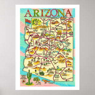 Colourful Illustrated Arizona Map Print