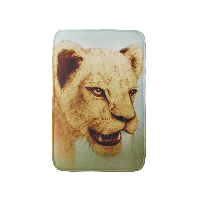 Colourful illustrated bath mat - Lion (Front Vertical)