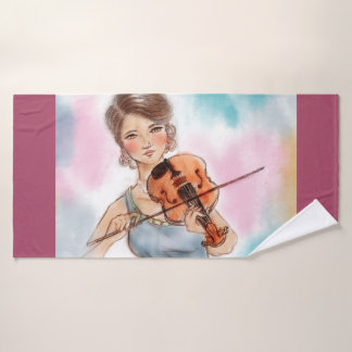 Colourful illustrated bath towl  - Violin Towel