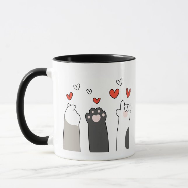 Colourful Illustrated Cute Cats Valentine's Day  Mug (Left)