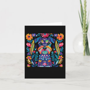 Colourful Illustrated Dog With Floral Background Card