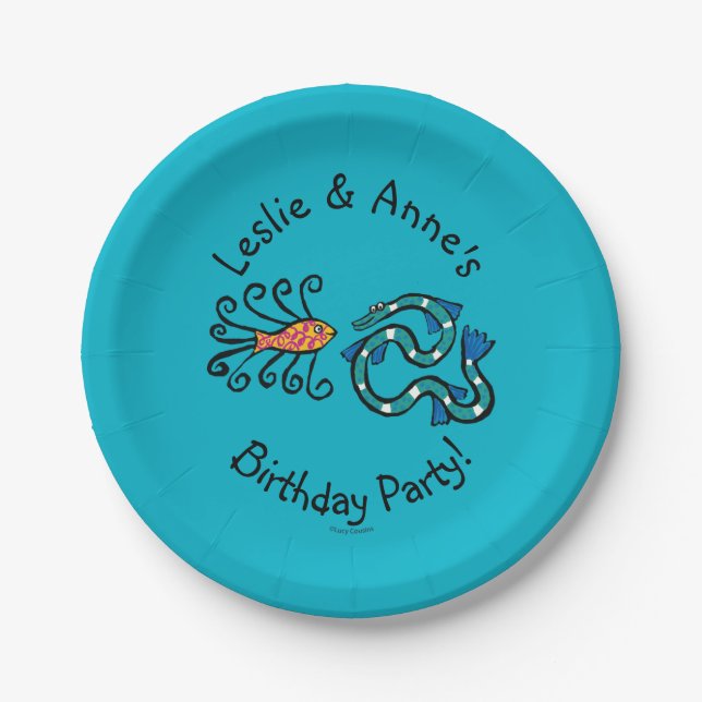 Colourful Illustrated Fish Friends Paper Plate (Front)