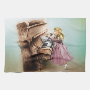 Colourful illustrated kitchen Towel - Piano Girl