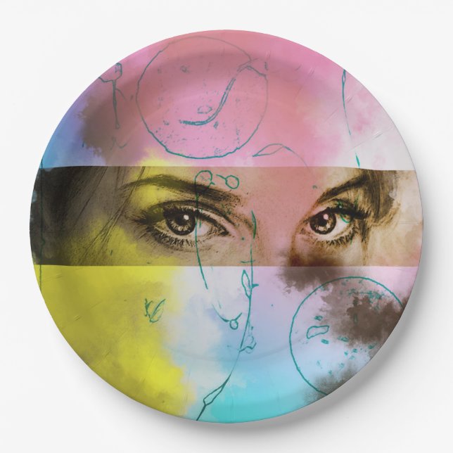 Colourful illustrated paper plate - Stare (Front)