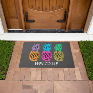 Colourful illustrated Pineapples Doormat