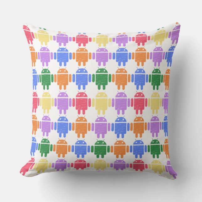 Colourful Illustrated Robot Pattern Cushion (Front)