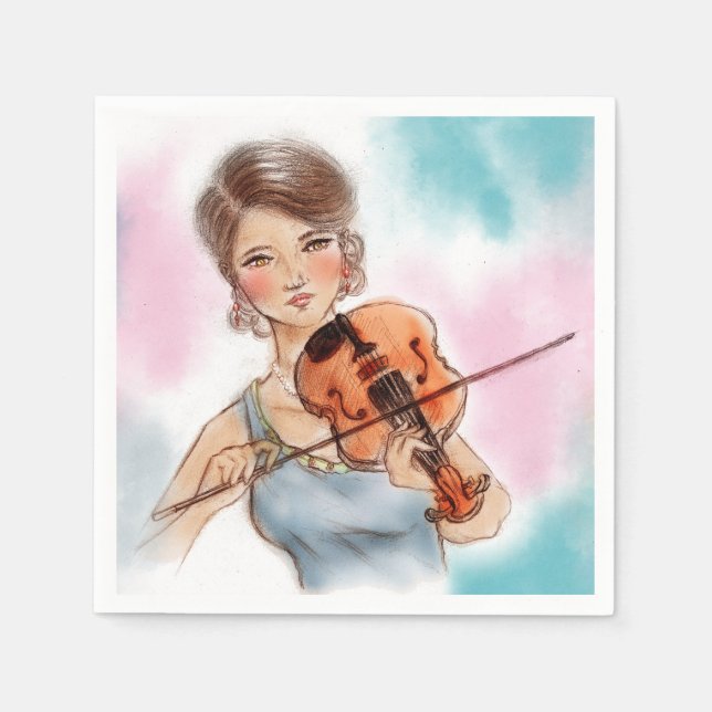Colourful illustrated set of napkins - Violin (Front)