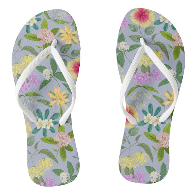 Colourful Illustrated Tropical Flowers Pattern Jandals (Footbed)