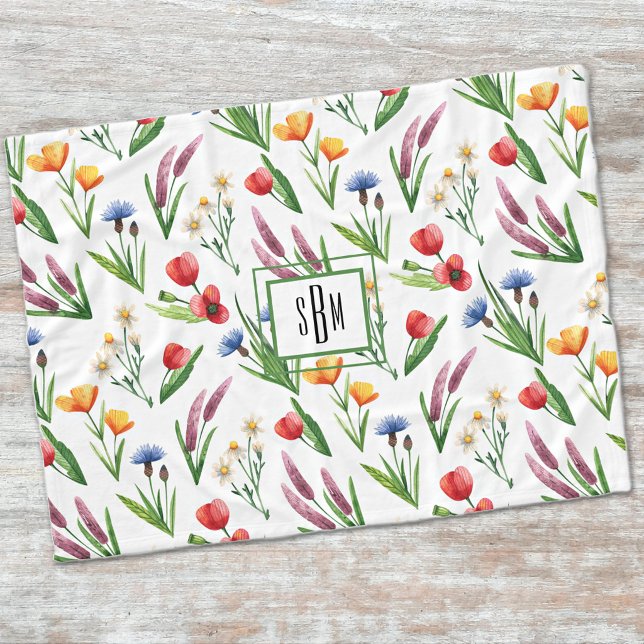 Colourful Illustrated Wildflowers Pattern Fleece Blanket (Creator Uploaded)
