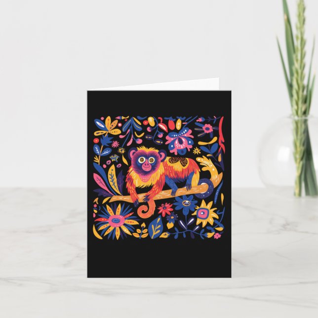 Colourful Illustration Of A Monkey Surrounded  Card (Front)