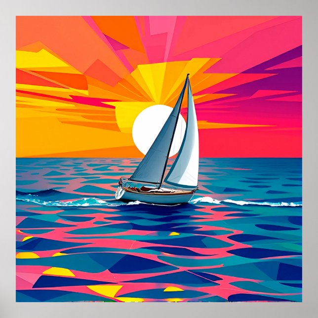 Colourful Illustration of a Sailboat Poster (Front)