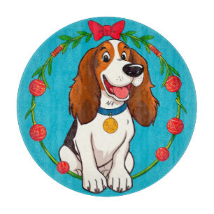 Colourful Illustration of Happy Dog Sitting Cutting Board