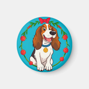 Colourful Illustration of Happy Dog Sitting Magnet