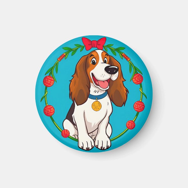 Colourful Illustration of Happy Dog Sitting Magnet (Front)
