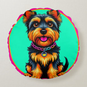 Colourful Illustration of Happy Dog Sitting Round Cushion