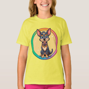 Colourful Illustration of Happy Dog Sitting T-Shirt