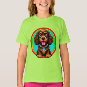 Colourful Illustration of Happy Dog Sitting T-Shirt