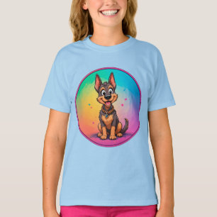 Colourful Illustration of Happy Dog Sitting T-Shirt