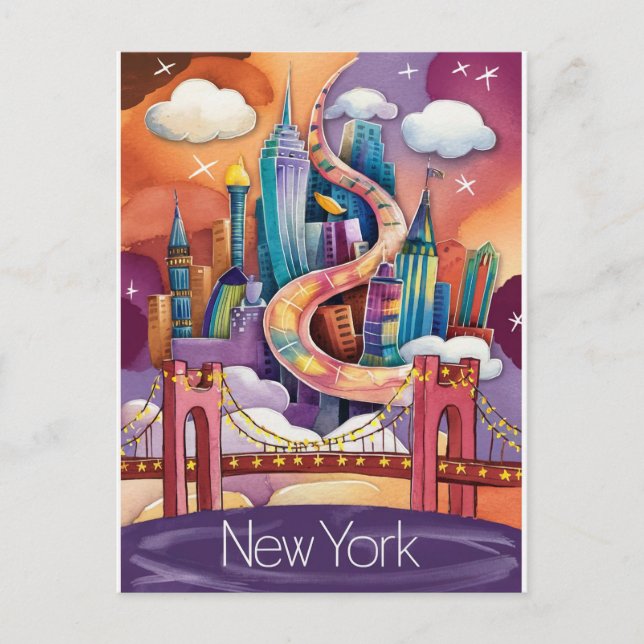 colourful illustration of new york postcard (Front)