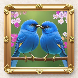 Colourful Illustration of Two Blue Birds Coaster