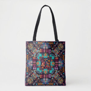 Colourful illustration with decorative animals and tote bag
