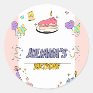 Colourful Illustrative Birthday Party Invitation Classic Round Sticker