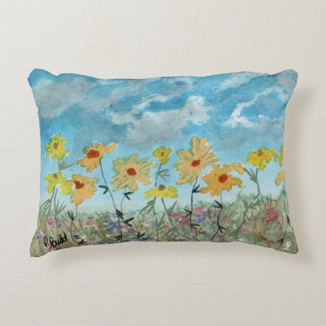 Colourful Impressionist Daisies Accent Pillow  (Front)
