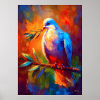 Colourful Impressionist Dove of Peace with Olive B