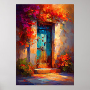 Colourful Impressionist Mediterranean Door Paintin Poster