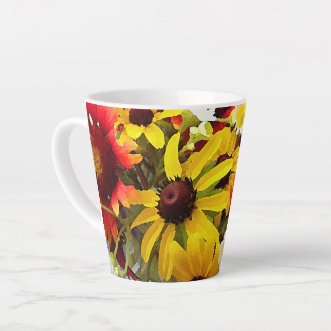 Colourful Impressionist Style Wildflower Art Latte Mug (Left Angle)