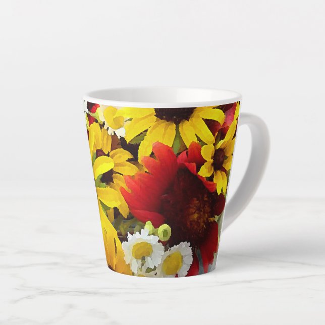 Colourful Impressionist Style Wildflower Art Latte Mug (Right Angle)