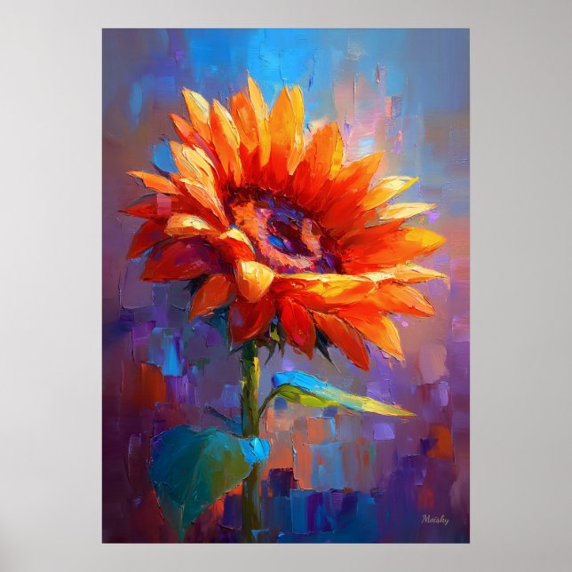 Colourful Impressionist Sunflower Flower Painting Poster (Front)