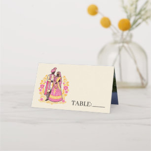 Colourful Indian Couple Place Card