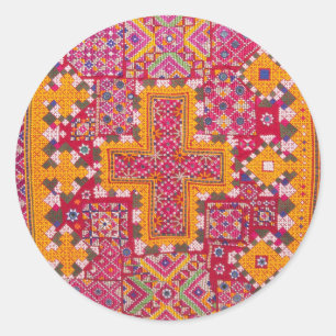 Colourful Indian Embroidery Print Classic Round Sticker
