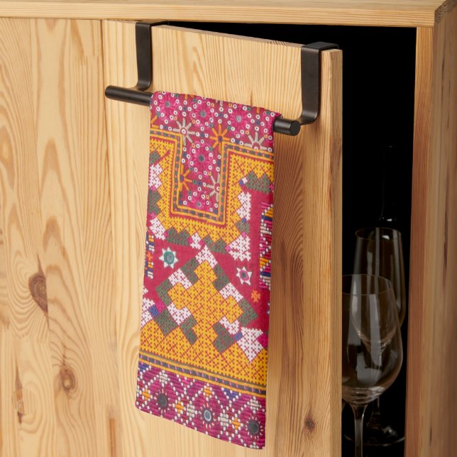 Colourful Indian Embroidery Print Tea Towel (Thirds Fold)