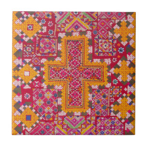 Colourful Indian Embroidery Print Tile