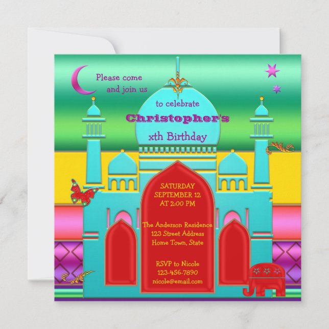 Colourful Indian Fantasy Kids Birthday Invitation (Front)