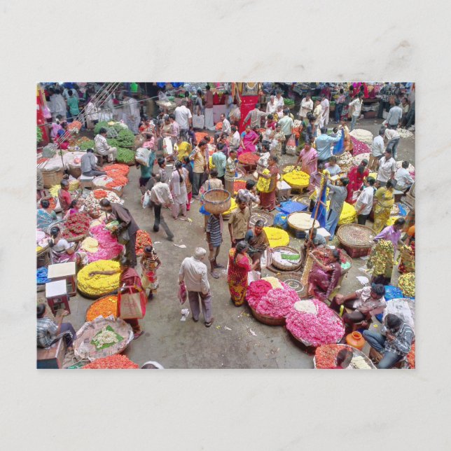 Colourful Indian Flower Market in Bangalore India Postcard (Front)