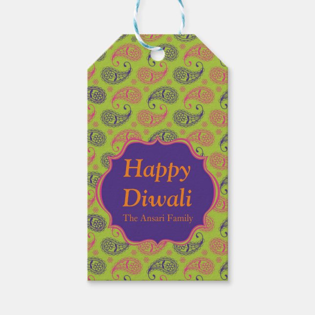 Colourful Indian Pattern Diwali Gift Tags (Front)