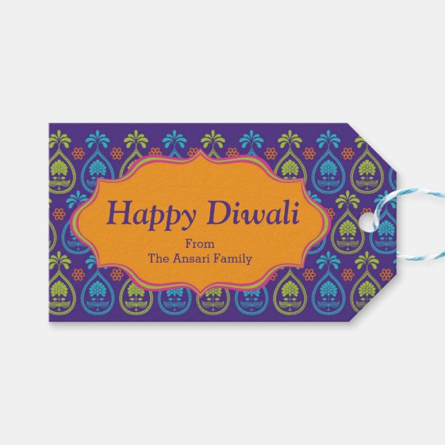 Colourful Indian Pattern Diwali Gift Tags (Front (Horizontal))