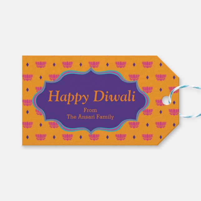 Colourful Indian Pattern Diwali Gift Tags (Front (Horizontal))
