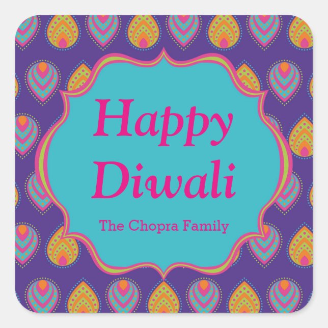 Colourful Indian Pattern Diwali Party Favour Square Sticker (Front)
