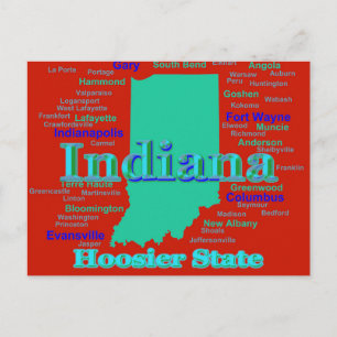 Colourful Indiana State Pride Map Pop Art Postcard