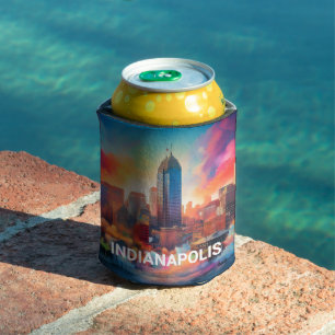 Colourful Indianapolis Skyline Abstract Art Can Cooler
