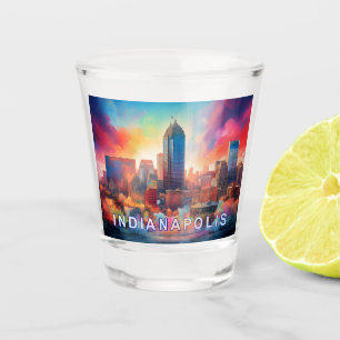 Colourful Indianapolis Skyline Abstract Art Shot Glass