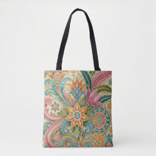 Colourful Indonesian Batik Floral Pattern Tote Bag